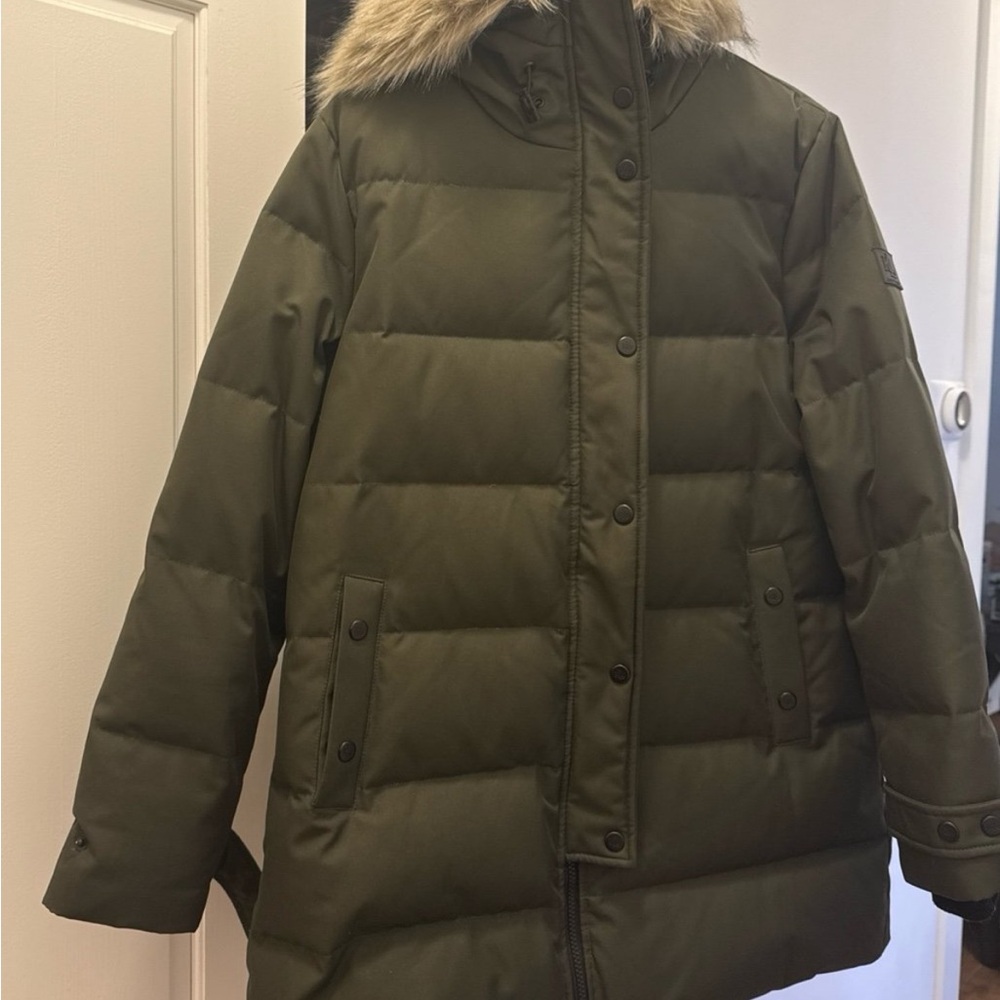 Ralph Lauren Dark Green Puffer Coat with Faux Fur Hood Size Medium